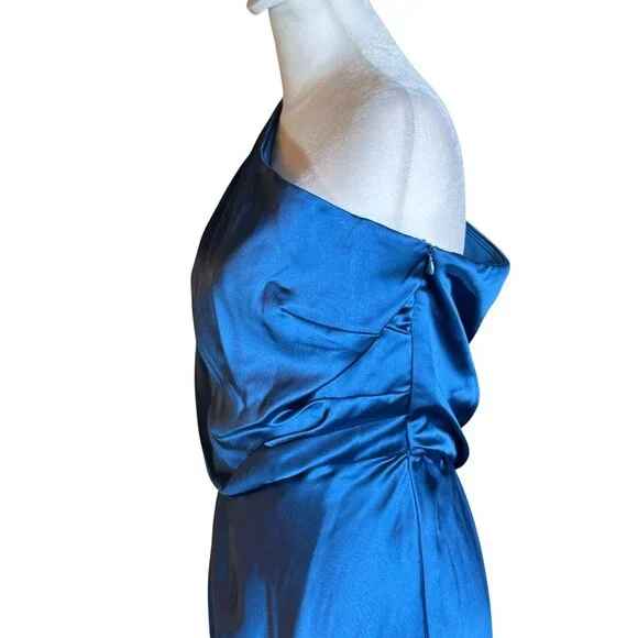 NWT XSCAPE One-Shoulder Satin Gown Ocean Blue Size 6 - Picture 11 of 16